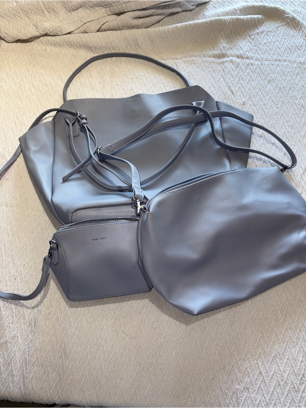 Pixie Mood Slate Gray Three-Piece Tote, Purse and Clutch Set